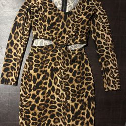 Vestido hasta las Rodillas . Animal Print Casual ,Elegante, XS/S