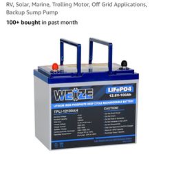 WEIZE 12V 100Ah Mini LiFePO4 Battery, Built-in 100A Smart BMS