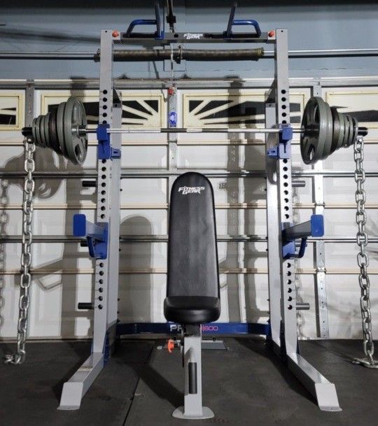 《 FREE DELIVERY 》SQUAT RACK + ADJUSTABLE BENCH + OLYMPIC WEIGHT PLATES + PREMIUM OLYMPIC BARBELL