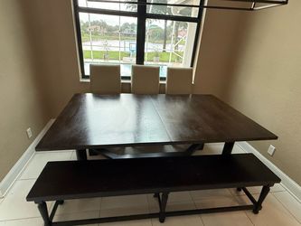 Bassett table with bench and chairs and Buffet