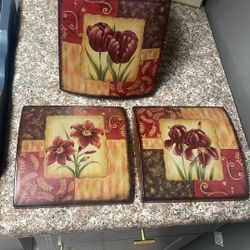 3pc Floral Metal Wall Art Or Decor