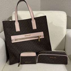 Michael Kors 3 Piece Set (Tote, pencil case or makeup pouch and small wallet)