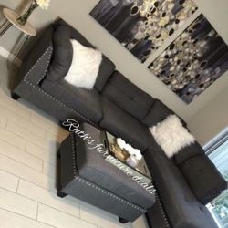 Grey Sectional Sofa With Ottoman Brand New
