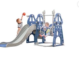 Ealing Slide and Swing Set for Toddlers,Baby Swing with  Safety Belt for Age 1-2,4 in 1 Playset Toys with Basketball Hoop Indoor Outdoor,Blue