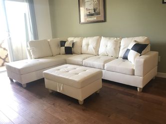 NEW White Faux Leather Sectional Sofa Couch