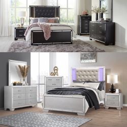 L.E.D, Over 66 Inches Tall  Queen Bed Frame , Dresser /Mirror and Night Stand , 2 Colors , New Arrival 