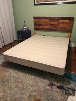 Queen bed frame, box spring & wood headboard