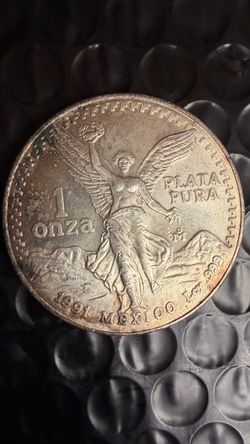 1991 Mexico 1 Onza Plata Pura Silver Coin , beautiful tone