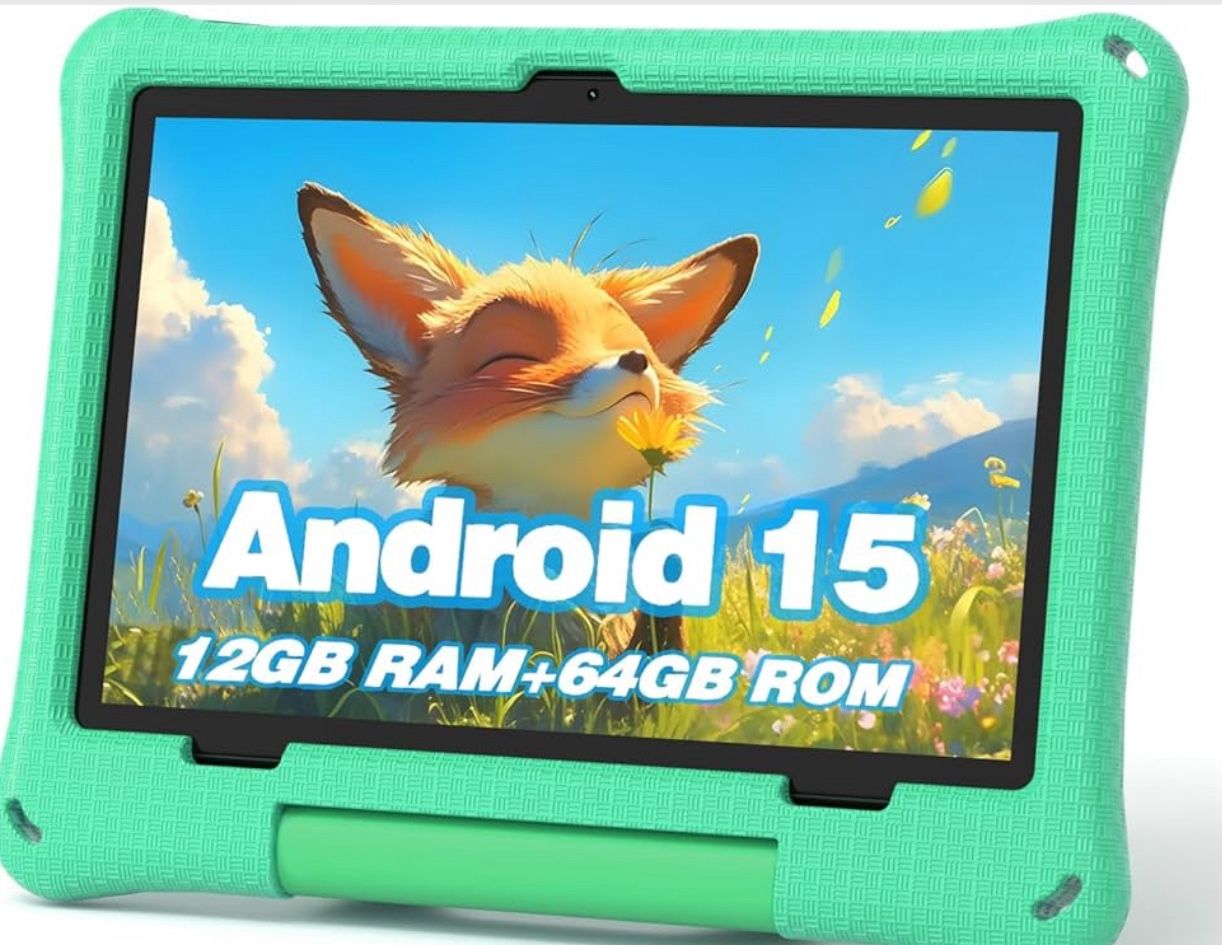 Kids Tablet, 10.1 Inch Android 15 Tablet for Kids, 12GB+64GB, Octa-Core, 6000mAh Battery, WiFi 6, Pre-Installed Kids Apps, Parental Control, ABCmouse 