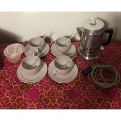 Vintage Empire Electric Perco-drip travel coffee kit thermos w/ cups
