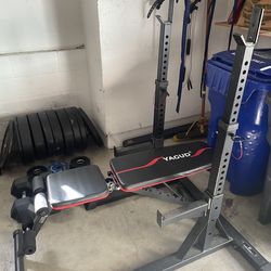 Barbell, Weights, Rack, and dumbbells!