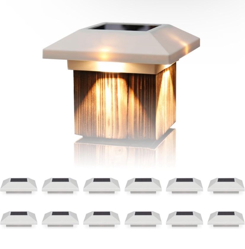12 pcs Solar Post Cap Lights 4x4 Wood Posts, Outdoor Waterproof Warm White