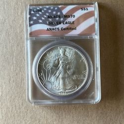 1986 American Silver Eagle-MS70! ANACS GRADED! First Year - 