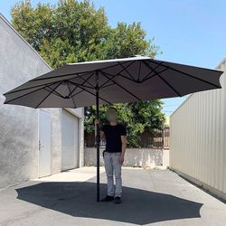 (Brand New) $95 Large 15 FT Double Sided Umbrella Outdoor Patio, Gray/Red color (Weight base not included)
