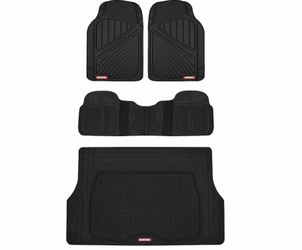 Motor Trend FlexTough Performance All Weather Rubber Car Mats with Cargo Liner - Full Set Front & Rear Floor Mats for Cars Truck SUV, Automotive Floor