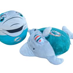 Two Vintage Miami Dolphins Stuffed Animals Pillow Pets