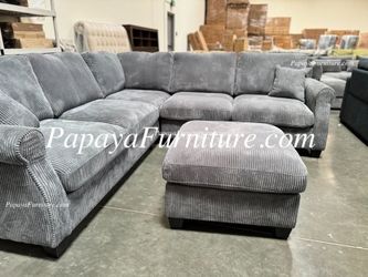 NEW Dark Grey Fabric Sectional Sofa and Ottoman Set Seccional Couch Big Discount SALE Modern Ashley Style Black Ivory white beige green IKEA Color