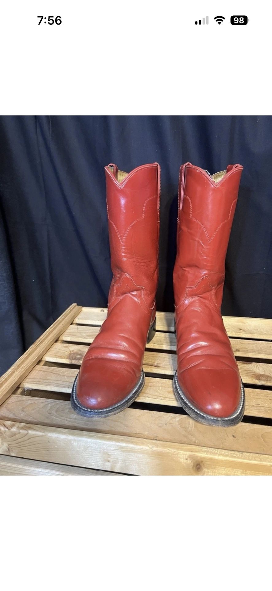 Tony Lama Women’s Cowboy Boots Red Leather Size 7A Narrow Style 7500