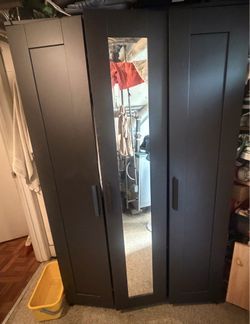 Wardrobe with 3 doors, black, 46x19 3/4x74 3/4 "
