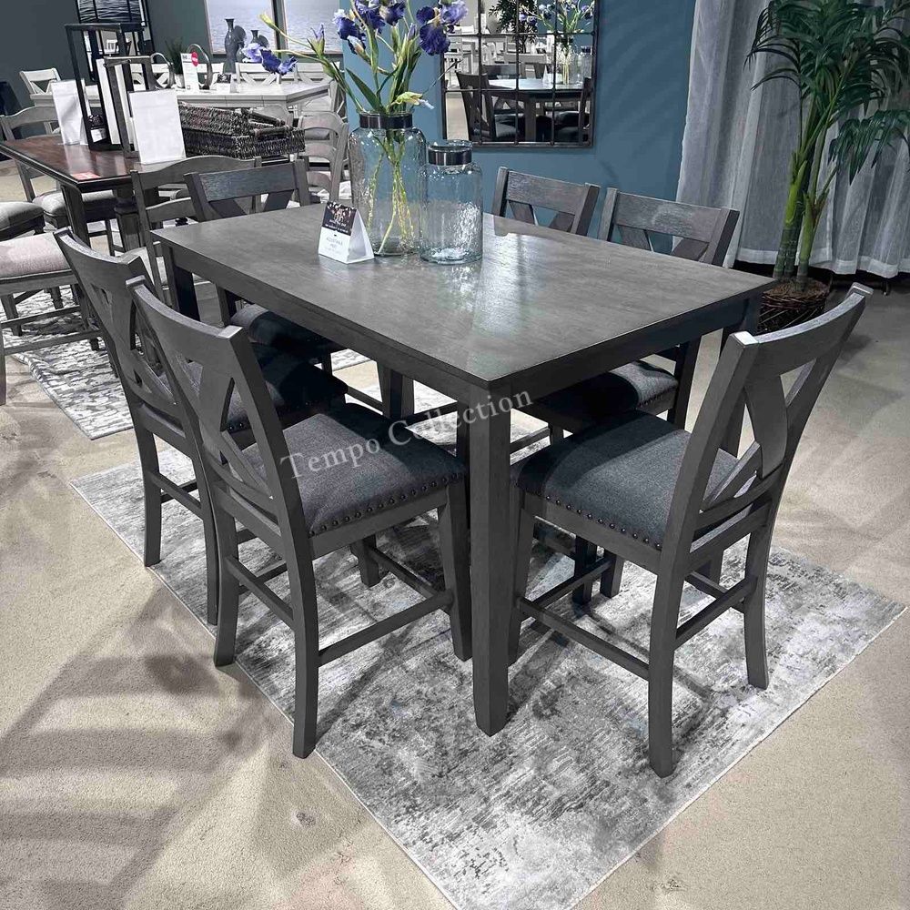 NEW!! 7 Pcs Counter H. Dining Set, Gray Color, SKU#10D388-423