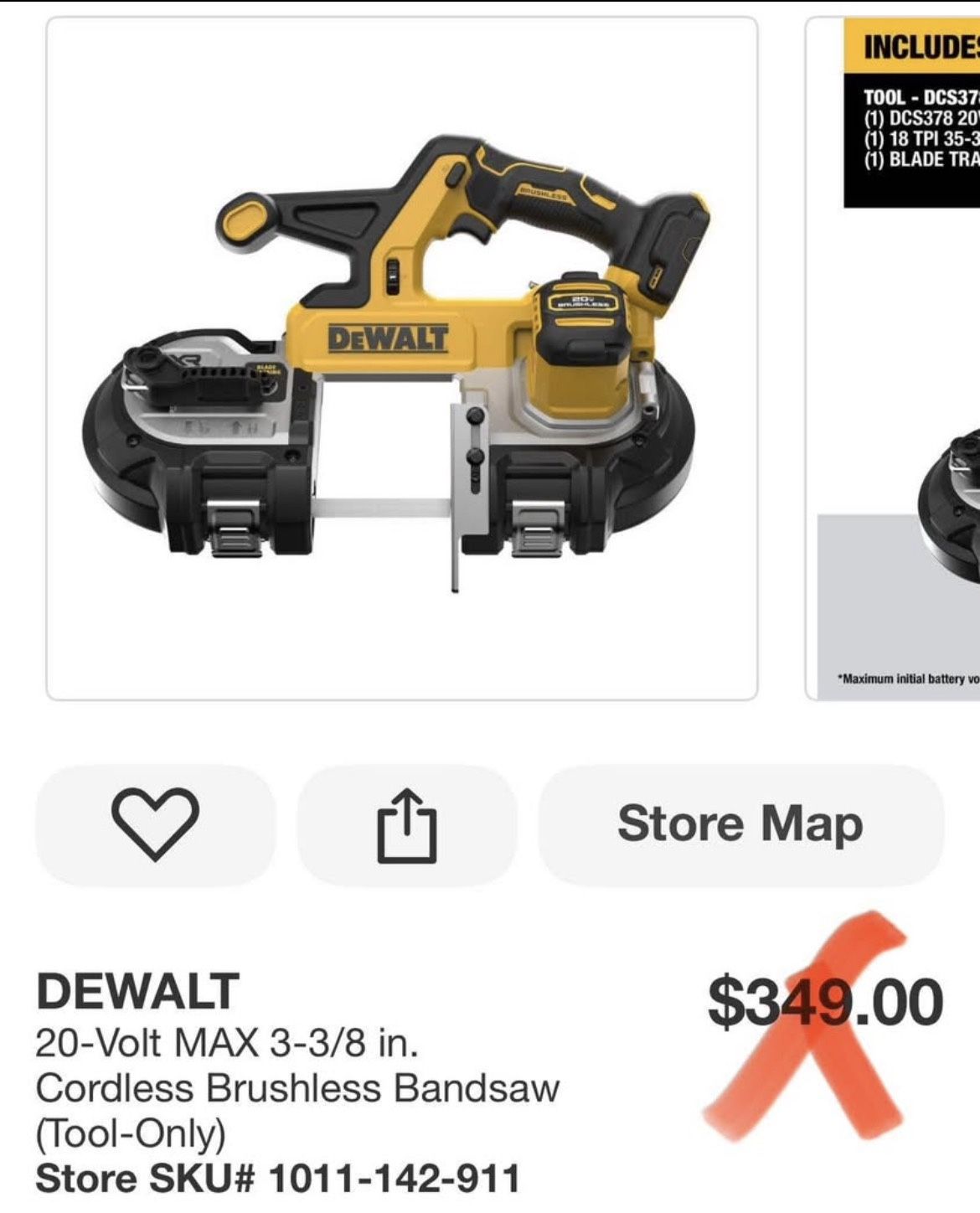 DEWALT 20-Volt MAX 3-3/8 in. Cordless Brushless Bandsaw (Tool-Only) Store