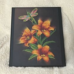 Handmade Dragonfly with flowers COMPLETED AND FRAMED Diamond Dotz home wall bedroom decor