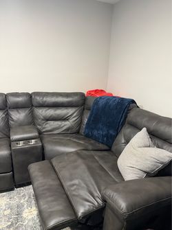 Gray Leather Reclining Sectional Sofa