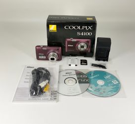 Nikon COOLPIX S4100 Plum 14MP Digital Camera with 4GB Memory, Battery & Charger