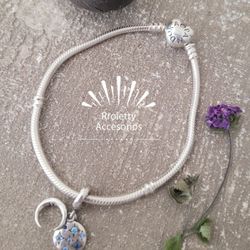 Sterling Silver 925 Brasalet Pandora With A Moon And Star Charm