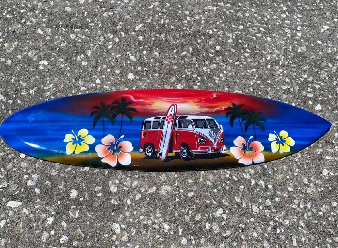 24” VW BUS AIR BRUSHED CARVED WOOD SIGN WALL ART TROPICAL PATIO TIKI DECOR