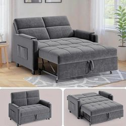 New -Convertible Sofa Bed, 3-in-1 Pull Out Couch, 5-Position Adjustable Backrest & Side Pockets, Modern Small Loveseat Sleeper Sofa for Living Room, A