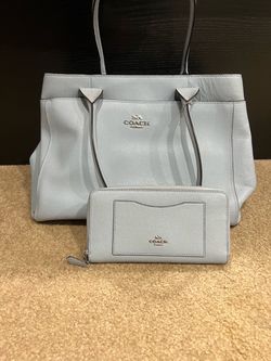 Coach New York Light Blue tote bag with matching wallet