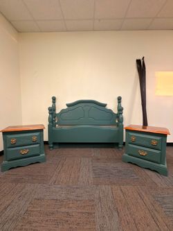 Green Bed Set + 2 Nightstands