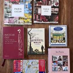 BOOKS! EIGHT books about France, a folding map of Paris