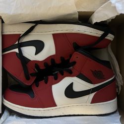 Jordan 1 Mid Red, White And Black Sneakers 