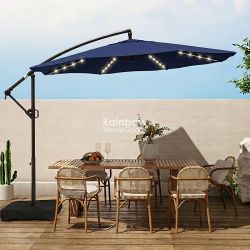 10ft Solar LED Outdoor Cantilever Patio Umbrella with Base