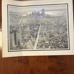 Vtg 1982 Steve Finkenberg NYC Skyline Lithograph Signed WTC Twin Towers Read