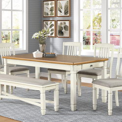 6pc Farm House Dining Table Antique White Finish With Bench