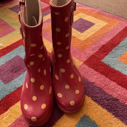 Cat & Jack Girls Pink Polka Dots Rain Boots -Size 3