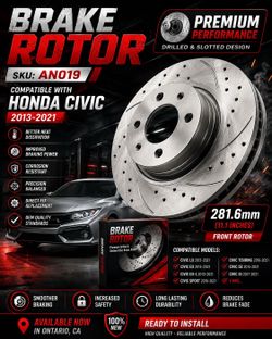 Honda Civic Drilled Slotted Brake Rotor 2013-2021 Front NEW SKU AN019