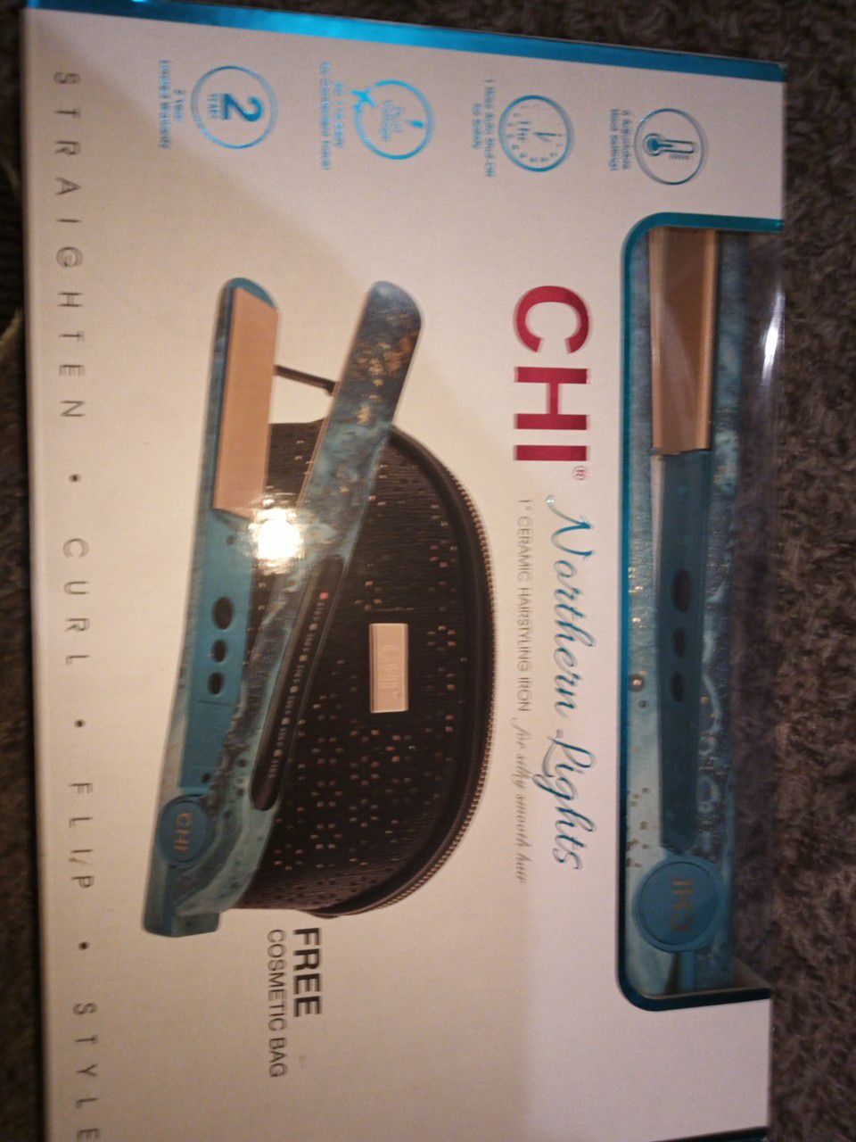 CHI northern lights 1 inch ceramic hairstyling iron for silky smooth hair free cosmetic bag straighten curls flip flop style