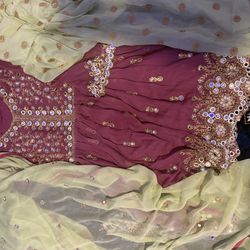 Light green/ Rosewood  3 piece Hindi dress