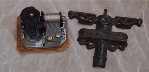 Music Box Movement and Cast Iron Wall Hook