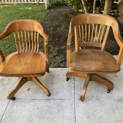 Two Antique Wood Bankers Chairs