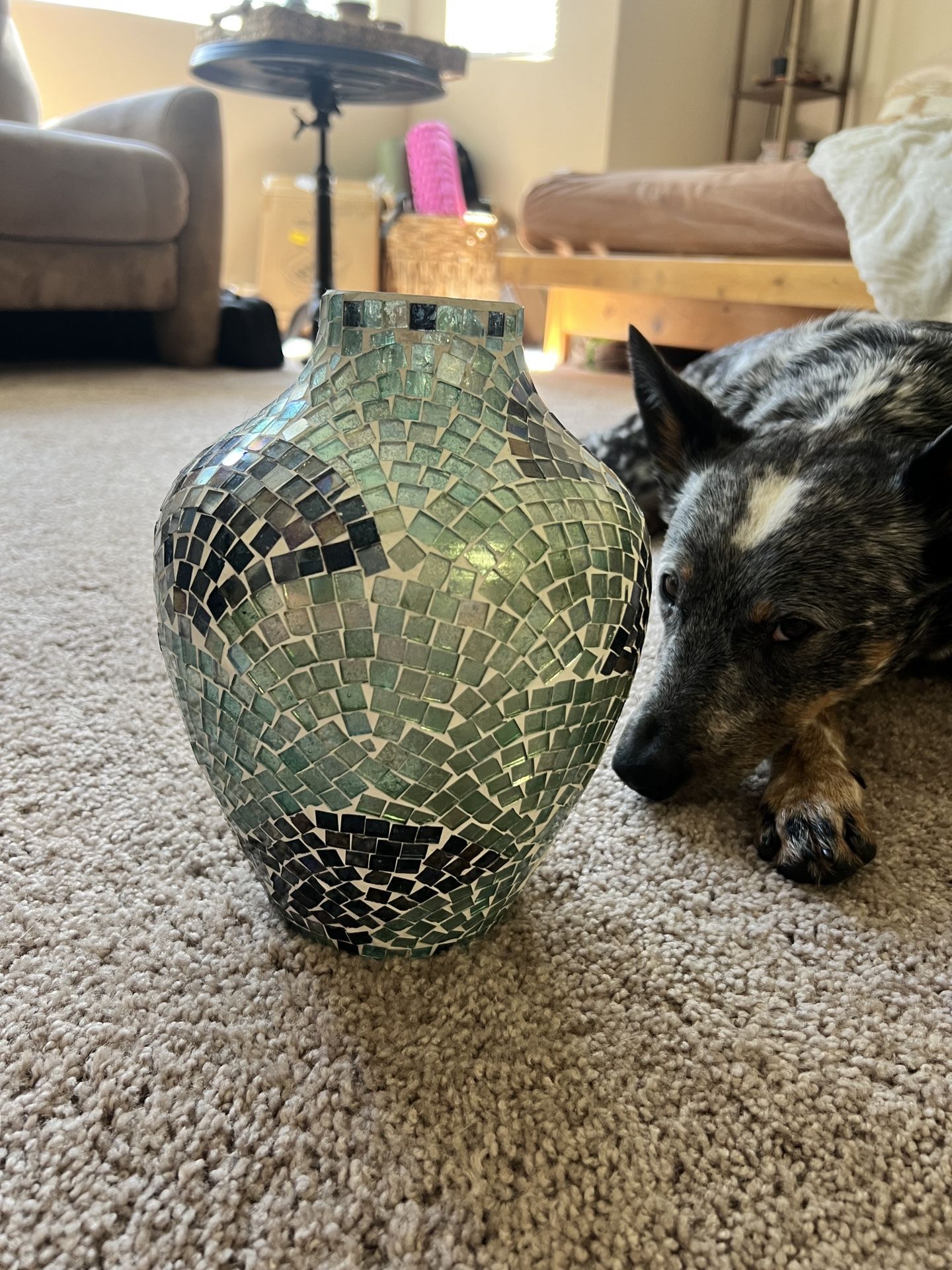 Decorative Mosaic Glass Vase – For Dried Flowers Only