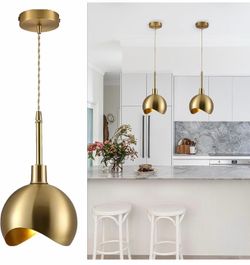KCO Lighting Modern Gold Pendant Light Fixture Mini Brushed Brass Farmhouse Pendant Lighting Kitchen Island Hallway Foyer Mid Century Vintage Industri