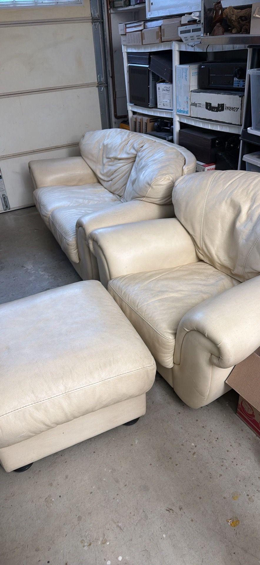 Leather Sofa plus Armchair with footrest