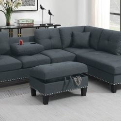BRAND NEW 3PCS SECTIONAL SOFA SET WITH OTTOMAN AND ACCENT PILLOW INCLUDED $349