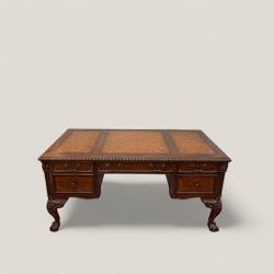 NY: Antique Chippendale-Style Executive Desk by Sligh for Ellis