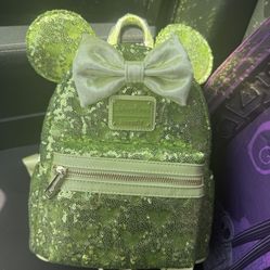 Brand New Disney Loungefly Tinker Bell Green Sequins Mini Backpack